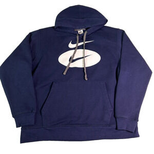 Nike Hoodie Mens Large Navy Swoosh Double Logo Sporty Athletic Capsule Staple